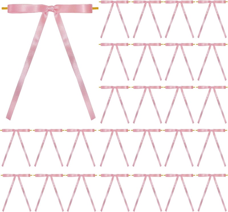 Meseey 30 Pcs Satin Bows with Twist Tie 5 x 7 Inch Pretied Premade Ribbon Bows for Tree Wreath Garland Home Decor Indoor Outdoor Decorations (Dusty Rose) - Image 1